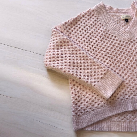 UNIVERSAL THREAD net v-neck pullover oversized boxy chunky pink women’s XL - Picture 4 of 12